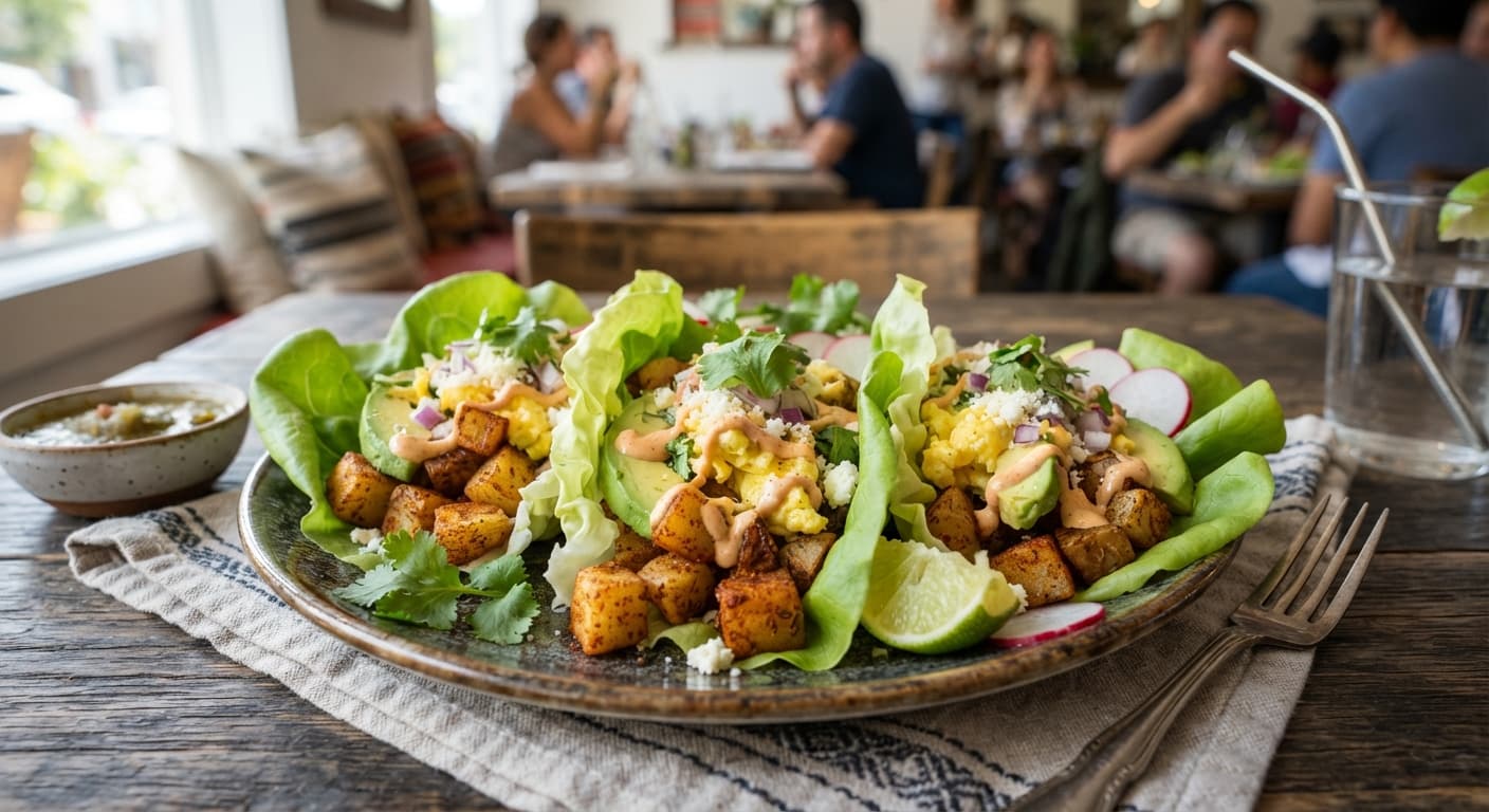 Potato and Avocado Breakfast Tacos in Lettuce Wraps