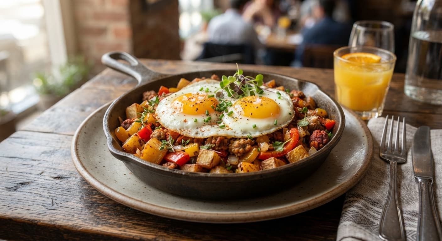 Potato and Pepper Breakfast Hash with Eggs