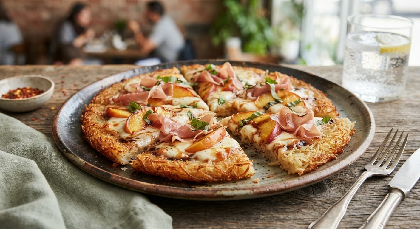 Prosciutto‑Peach Pizza on Shirataki Noodle Crust (Japanese Low‑Carb)