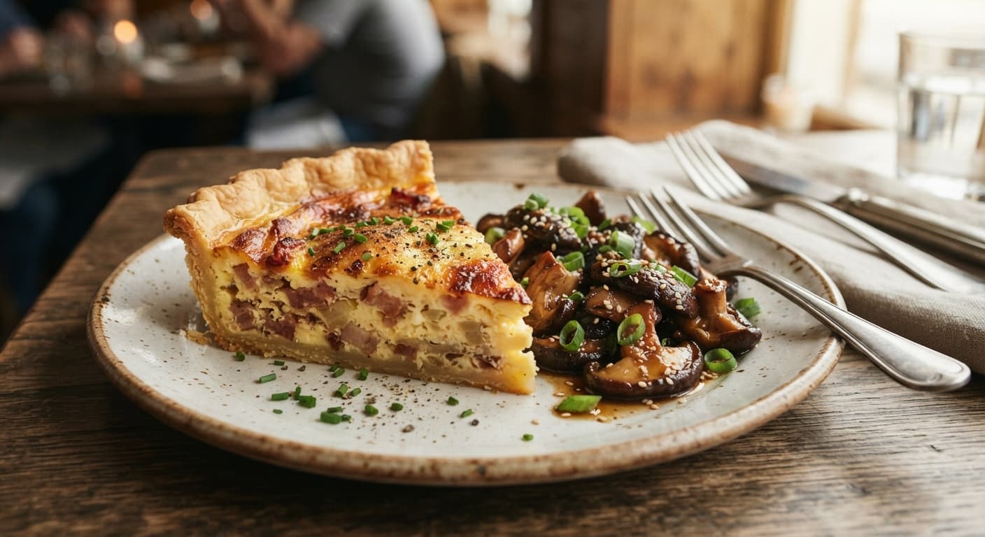 Quiche Lorraine with Scallion and Soy-Glazed Mushrooms