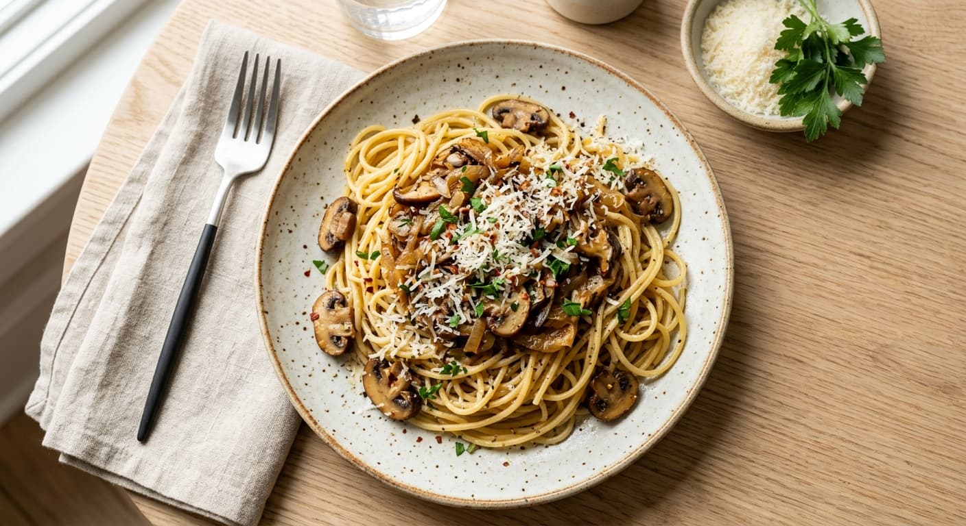 Quick-Sauté Onion and Mushroom Spaghetti