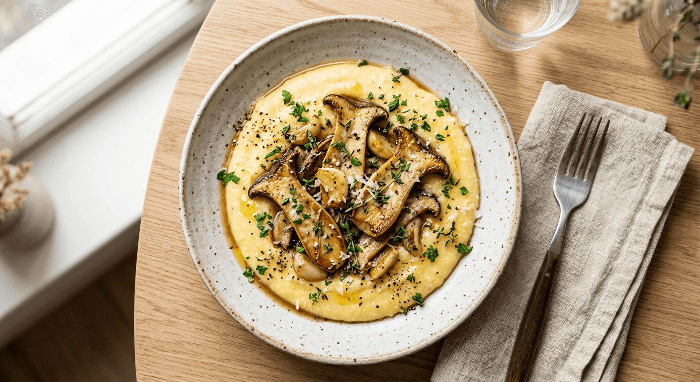 Roasted Garlic and King Oyster Mushroom Polenta