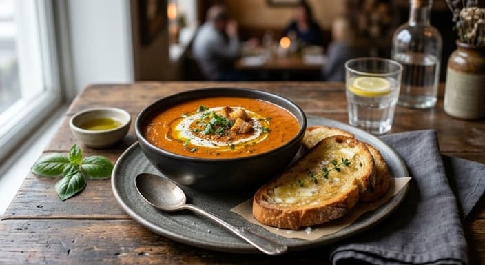 Roasted Garlic Tomato Soup with Toast