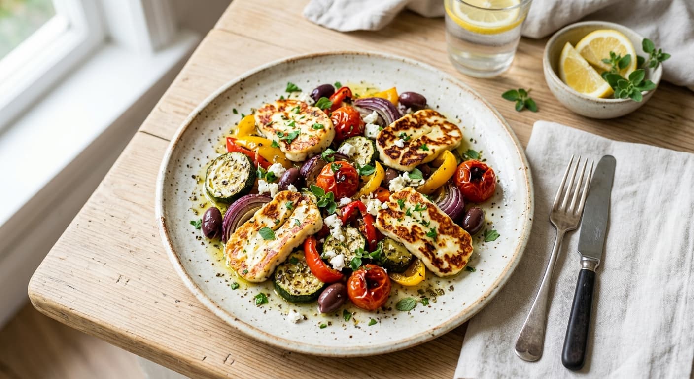 Roasted Greek Vegetable Medley with Halloumi