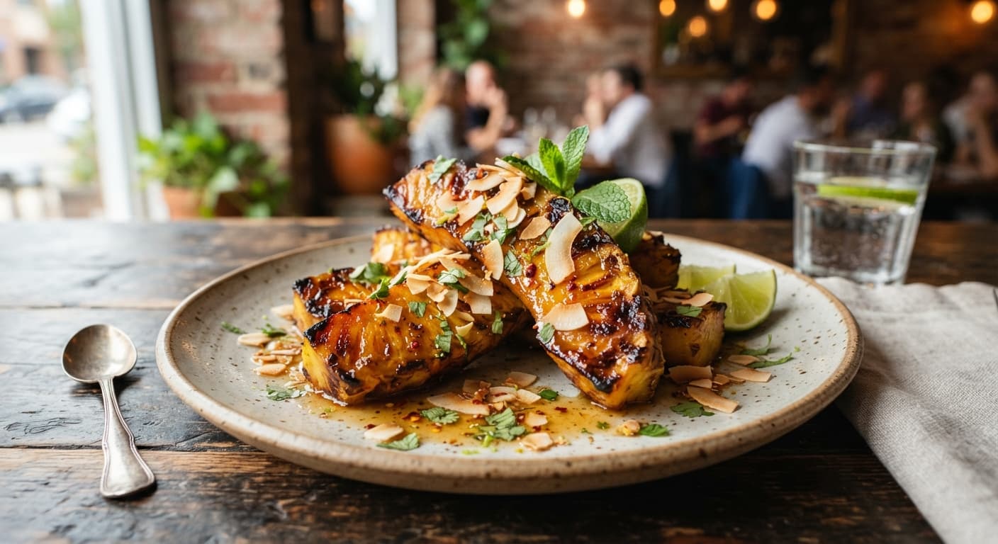 Roasted Pineapple with Chili-Lime Honey and Toasted Coconut