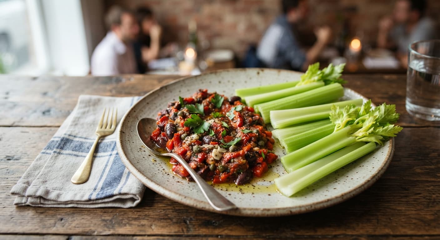 Roasted Red Pepper & Olive Tapenade with Celery Sticks