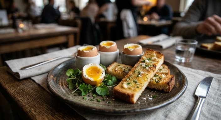 Runny Quail Egg Soldiers with Garlic Butter