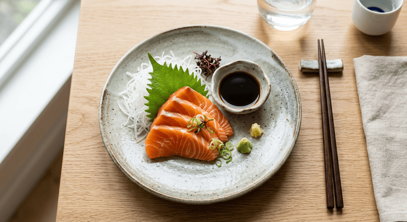 Sake Sashimi With Daikon And Shiso