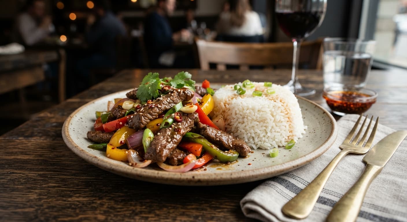Sautéed Beef Strips with Bell Pepper & Rice