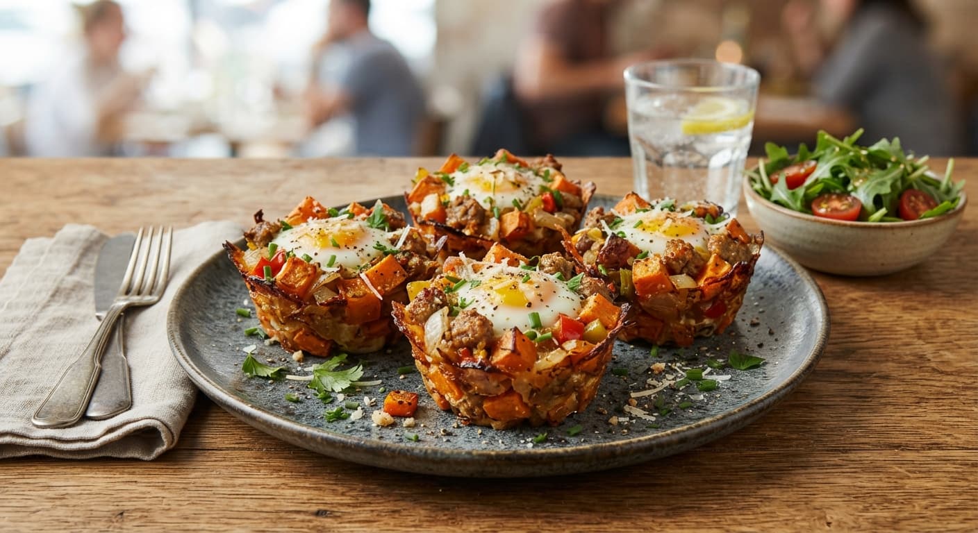 Savory Baked Sweet Potato and Sausage Breakfast Hash Cups