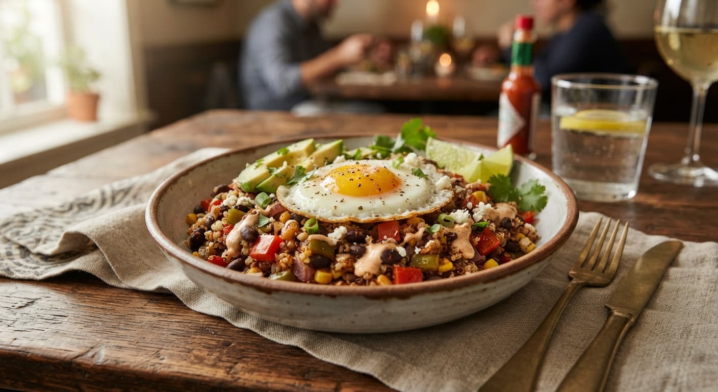 Savory Black Bean Rice Hash with Bell Peppers