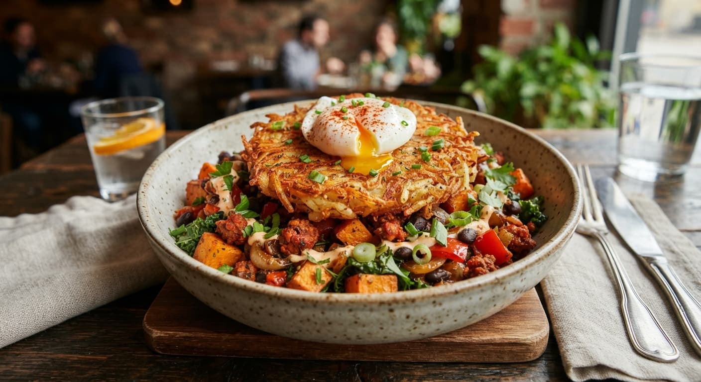 Savory Sweet Potato and Chorizo Breakfast Hash with Crispy Potato Rosti Topping
