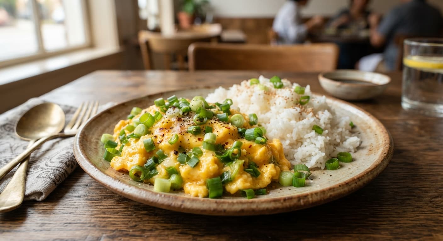 Scrambled Eggs with Scallions and Rice