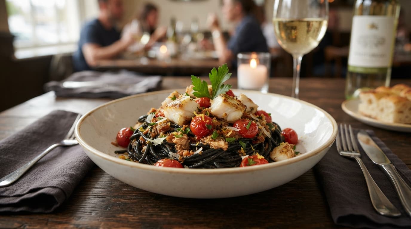 Sea Bass Ragù with Black Ink Spaghetti