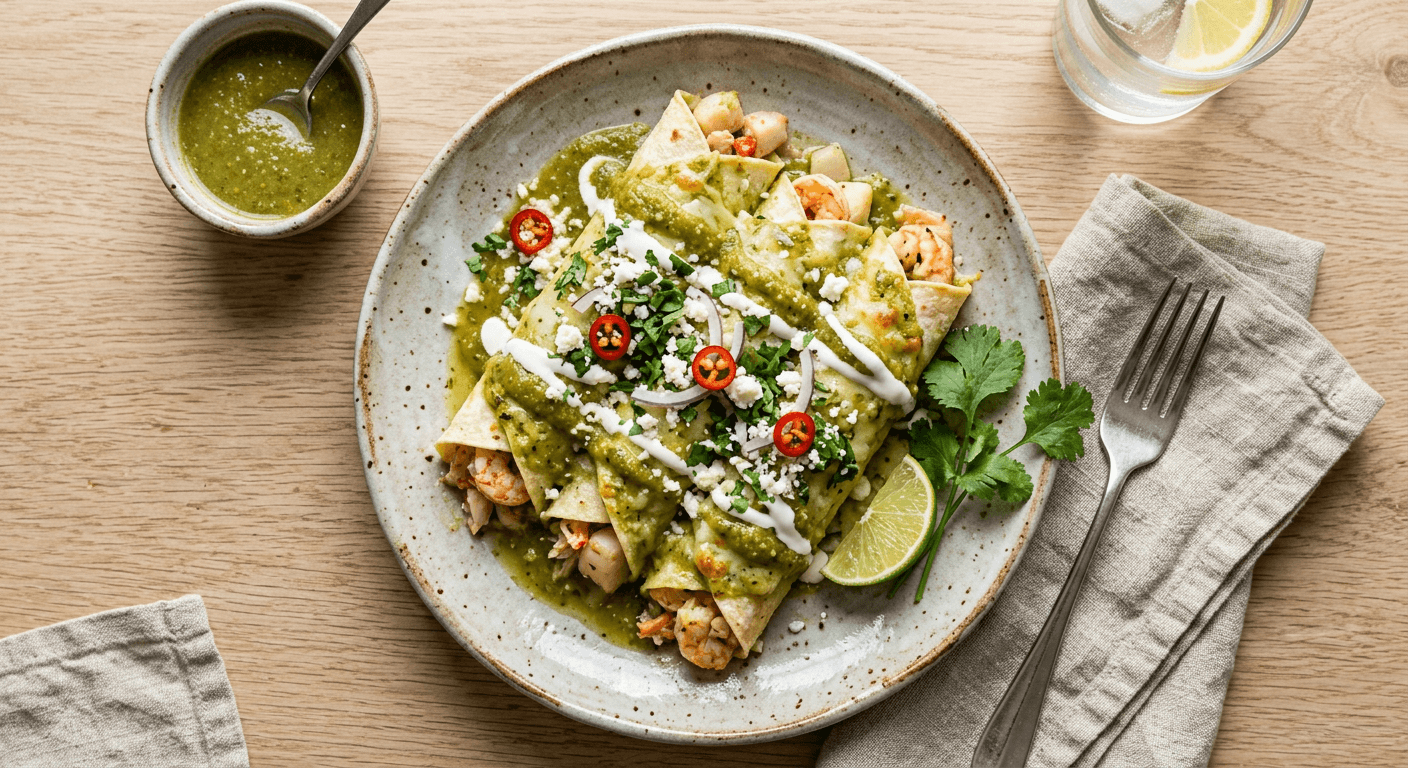 Seafood Enchiladas with Green Mojo