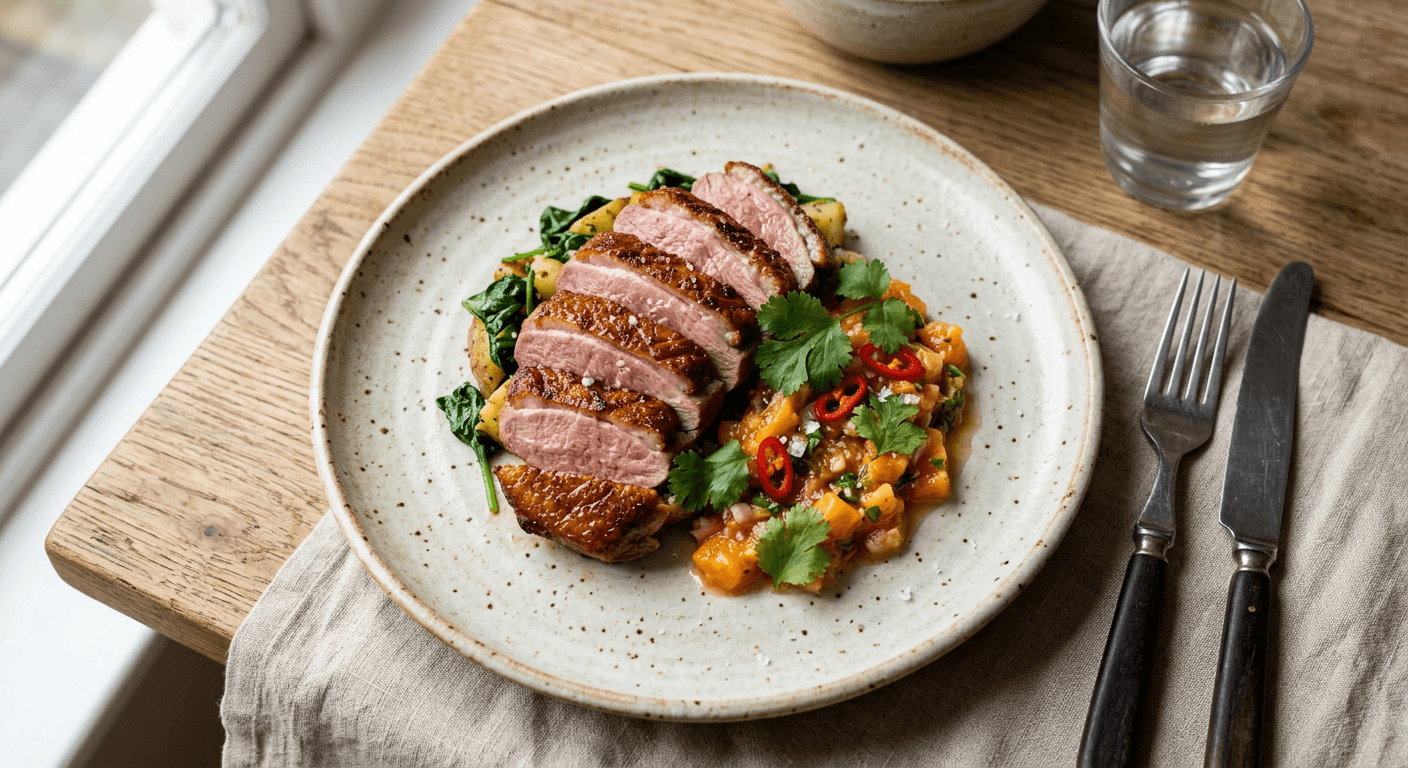 Seared Duck Breast With Papaya Ginger Chutney