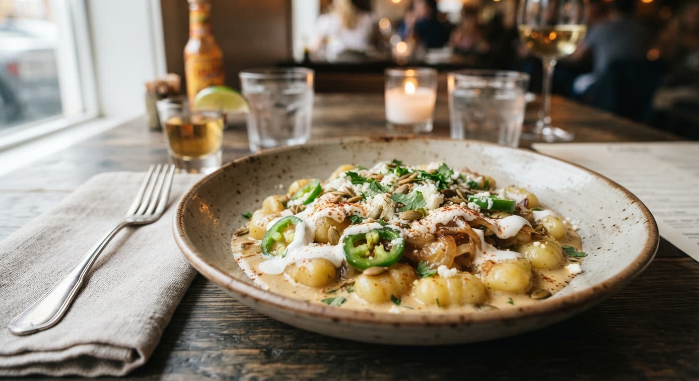 Serrano‑Pepper Garlic Gnocchi with Mexican Crema