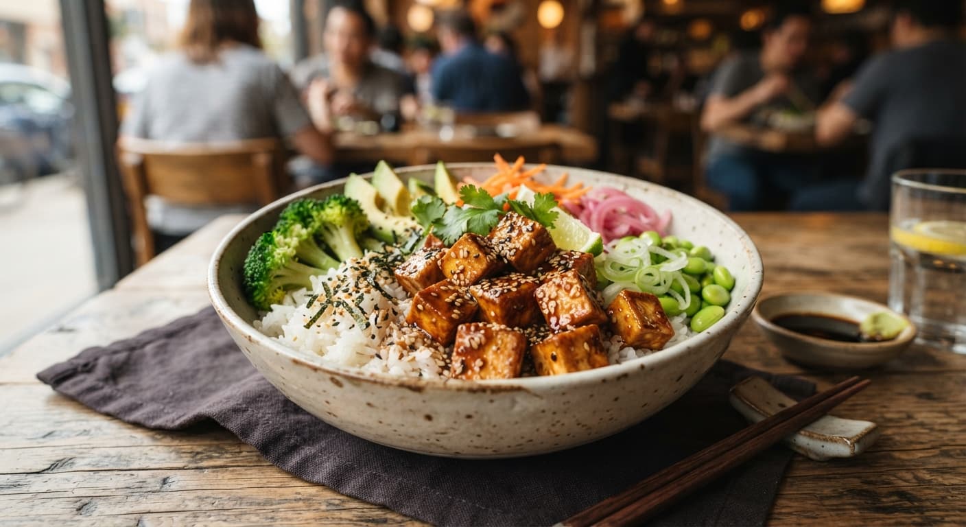 Sesame Pan-Seared Tofu Rice Bowl