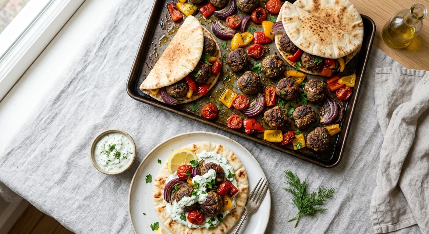 Sheet Pan Lamb Meatball Gyros