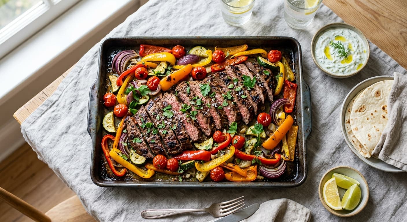 Sheet Pan Mediterranean Steak Fajitas