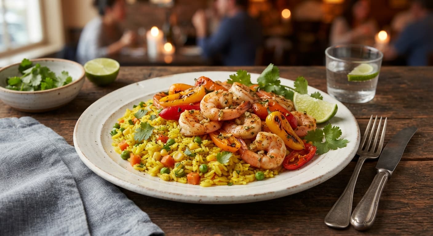 Sheet Pan Shrimp with Mini Peppers and Yellow Rice