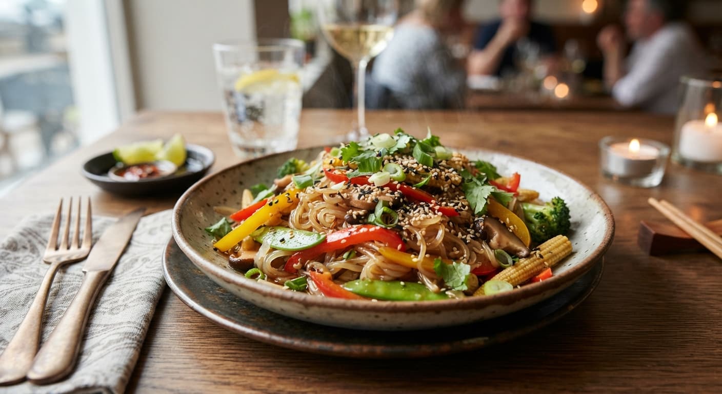 Shirataki Noodle Stir‑Fry with Bell Peppers and Sesame Seeds