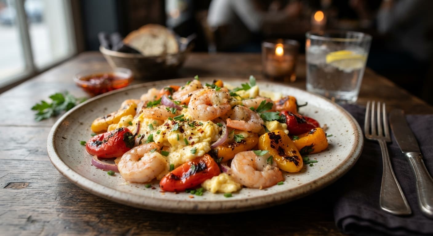 Shrimp and Egg Scramble with Mini Peppers
