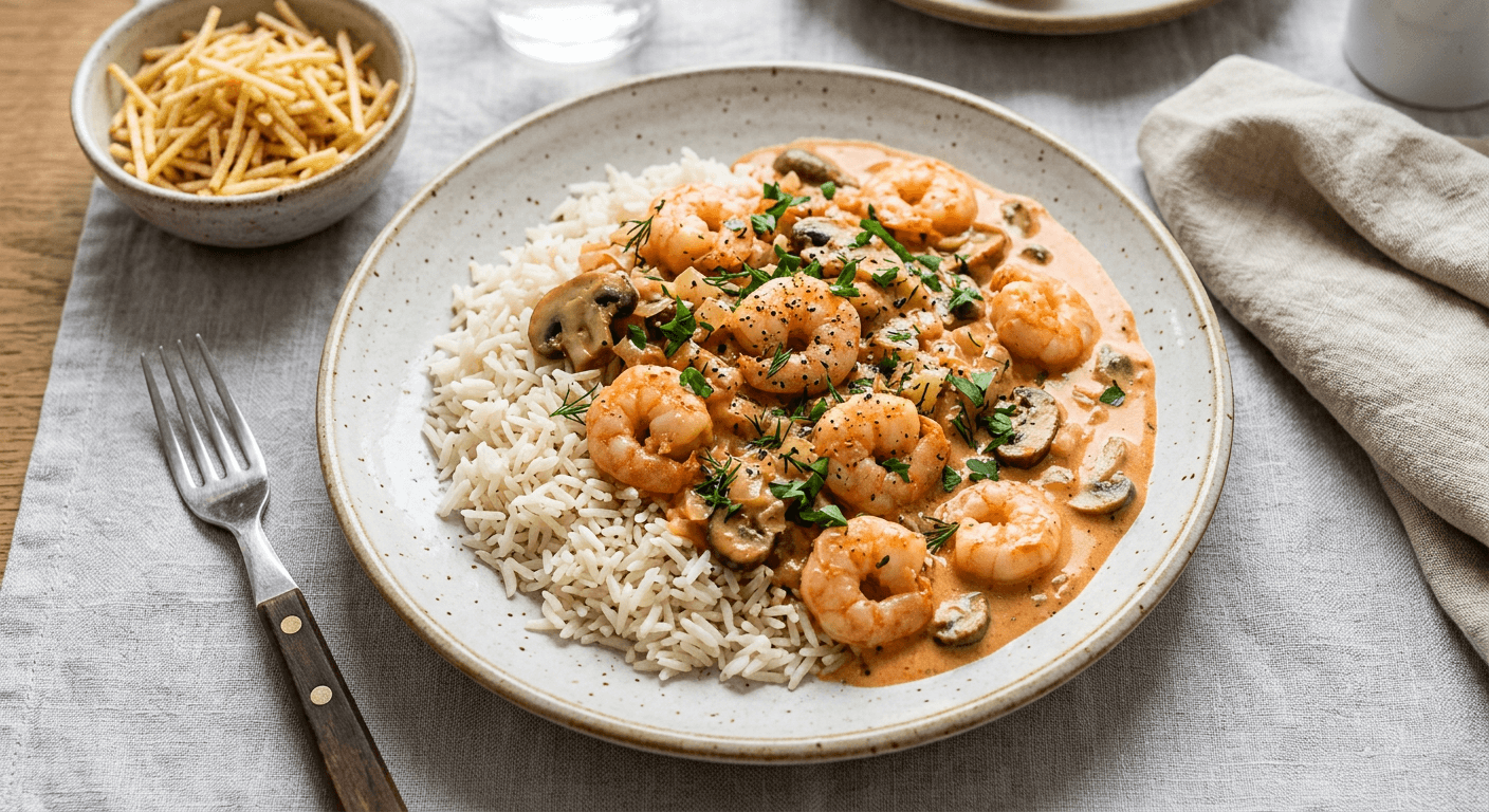 Shrimp Stroganoff (Estrogonofe de Camarão)