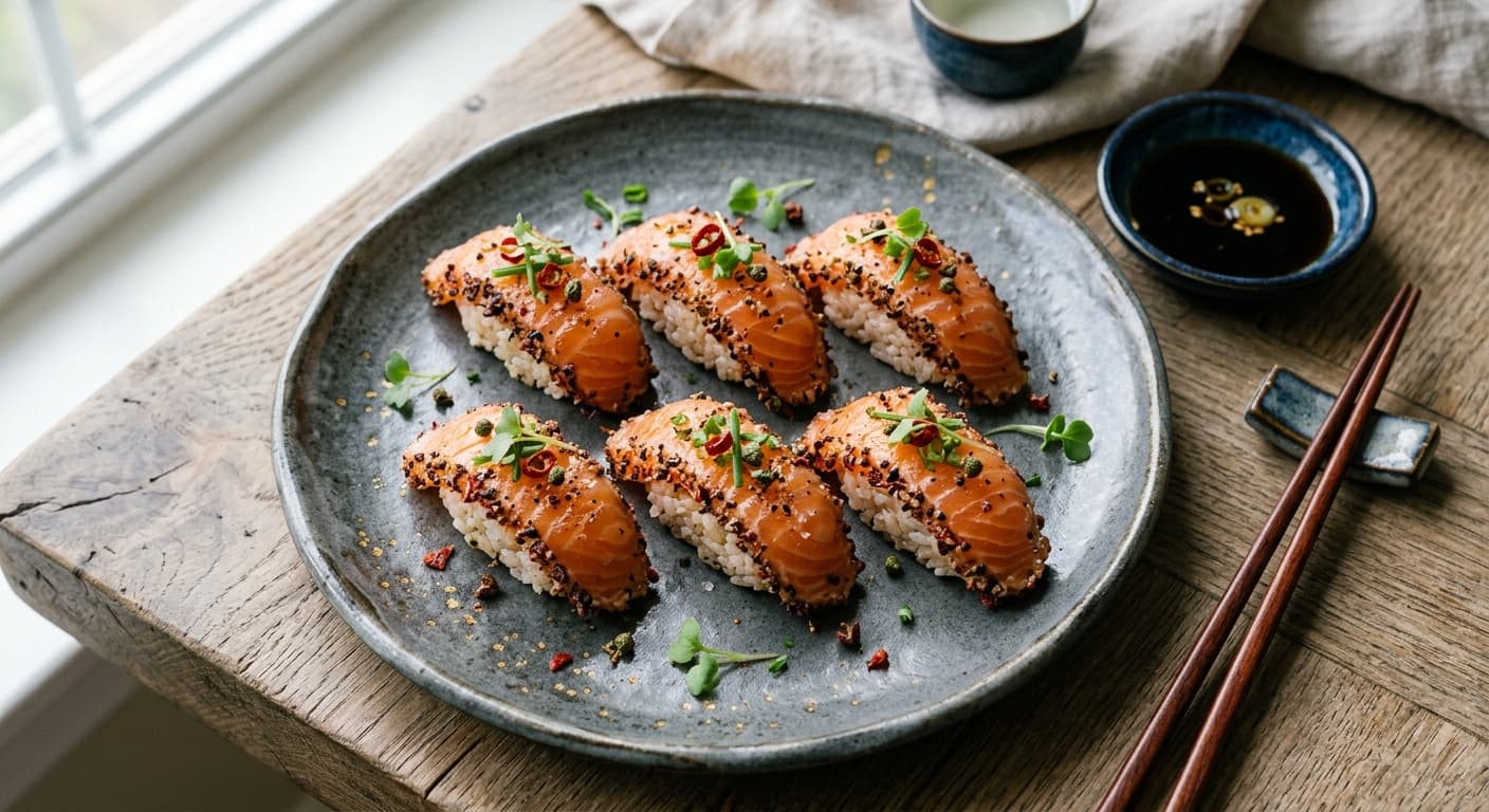 Sichuan Peppercorn Crusted Salmon Nigiri