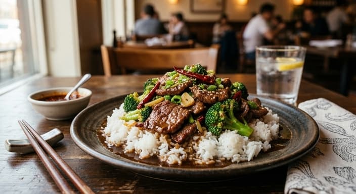 Sichuan-Style Beef and Broccoli with Soy-Garlic Sauce and Rice