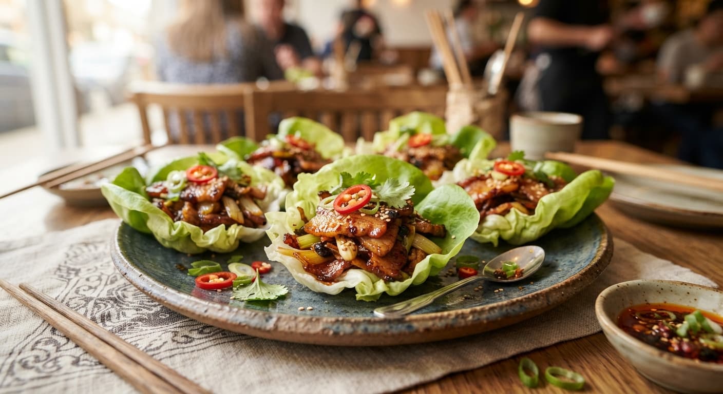 Sichuan Twice-Cooked Pork Belly Lettuce Buns