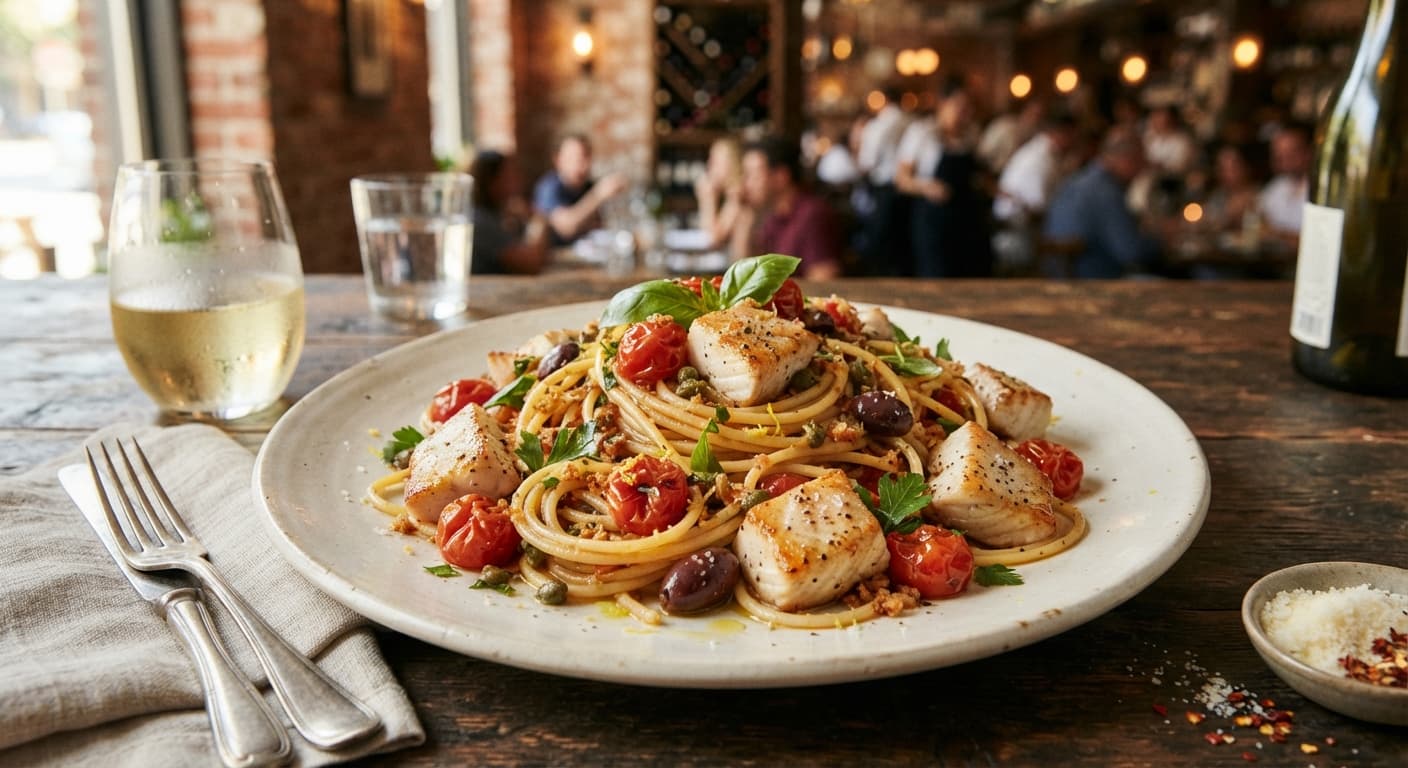 Sicilian Swordfish and Cherry Tomato Spaghetti