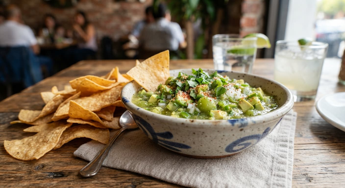 Simple Avocado Tomatillo Salsa with Chips
