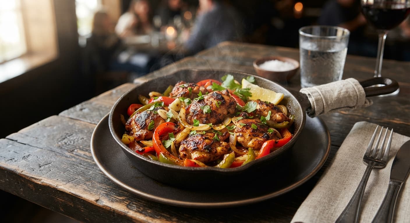 Skillet Chicken Thigh Bites with Peppers