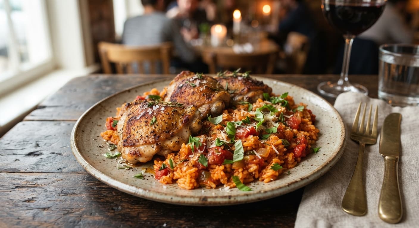 Skillet Chicken Thighs with Tomato Rice