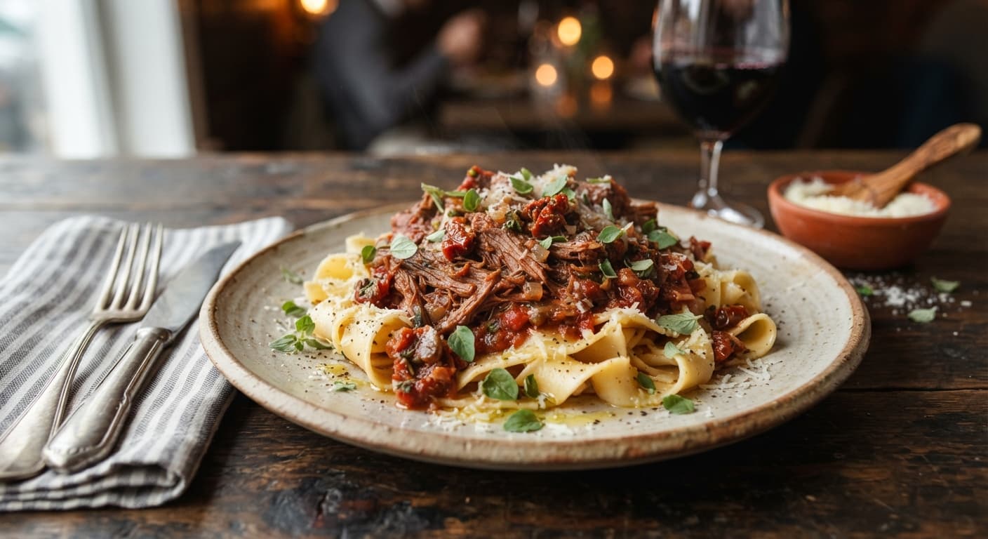 Slow-Cooked Beef Ragu with Sun-Dried Tomato and Oregano