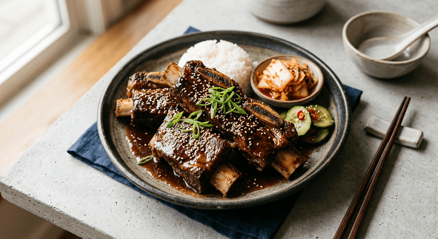 Slow Cooker Galbi Style Beef Ribs