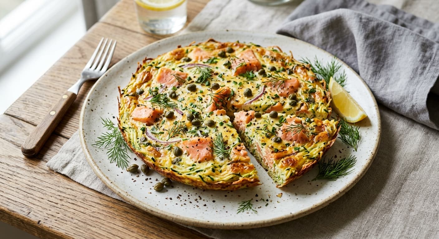Smoked Salmon and Caper Frittata with Zucchini Crust