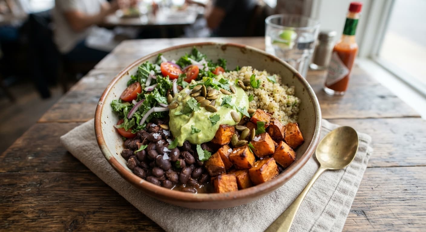 Smoky Black Bean and Sweet Potato Bowls with Avocado Crema