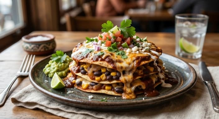 Smoky Chipotle Black Bean & Corn Enchilada Stack