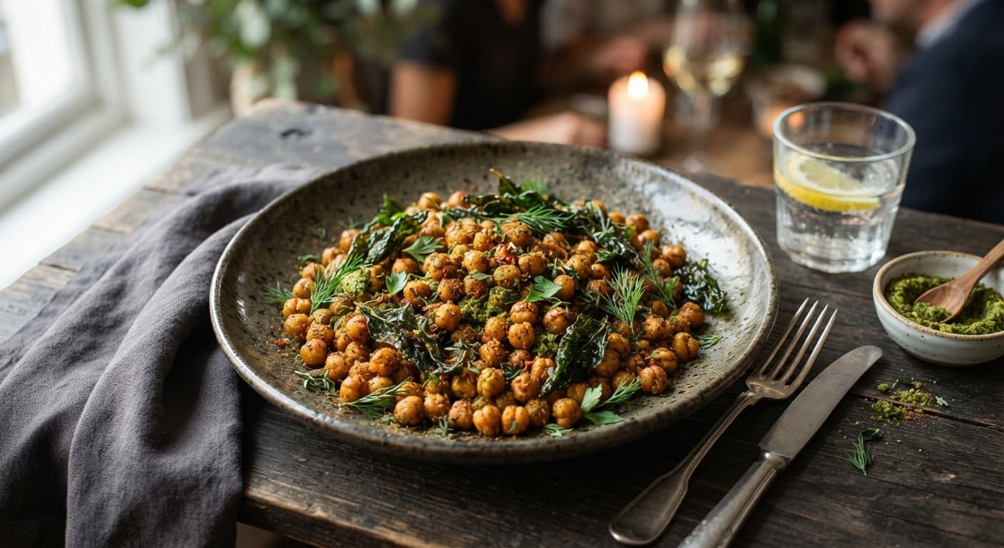 Smoky Roasted Chickpeas with Spinach Salt