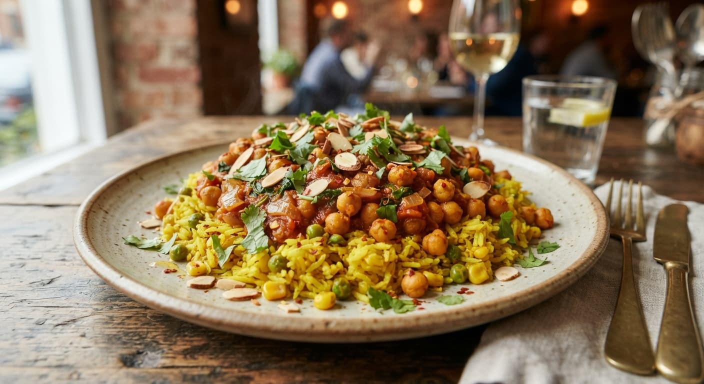 Smothered Chickpeas over Yellow Rice