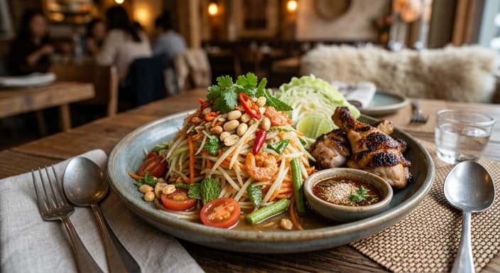 Som Tum (Green Papaya Salad) with Chicken