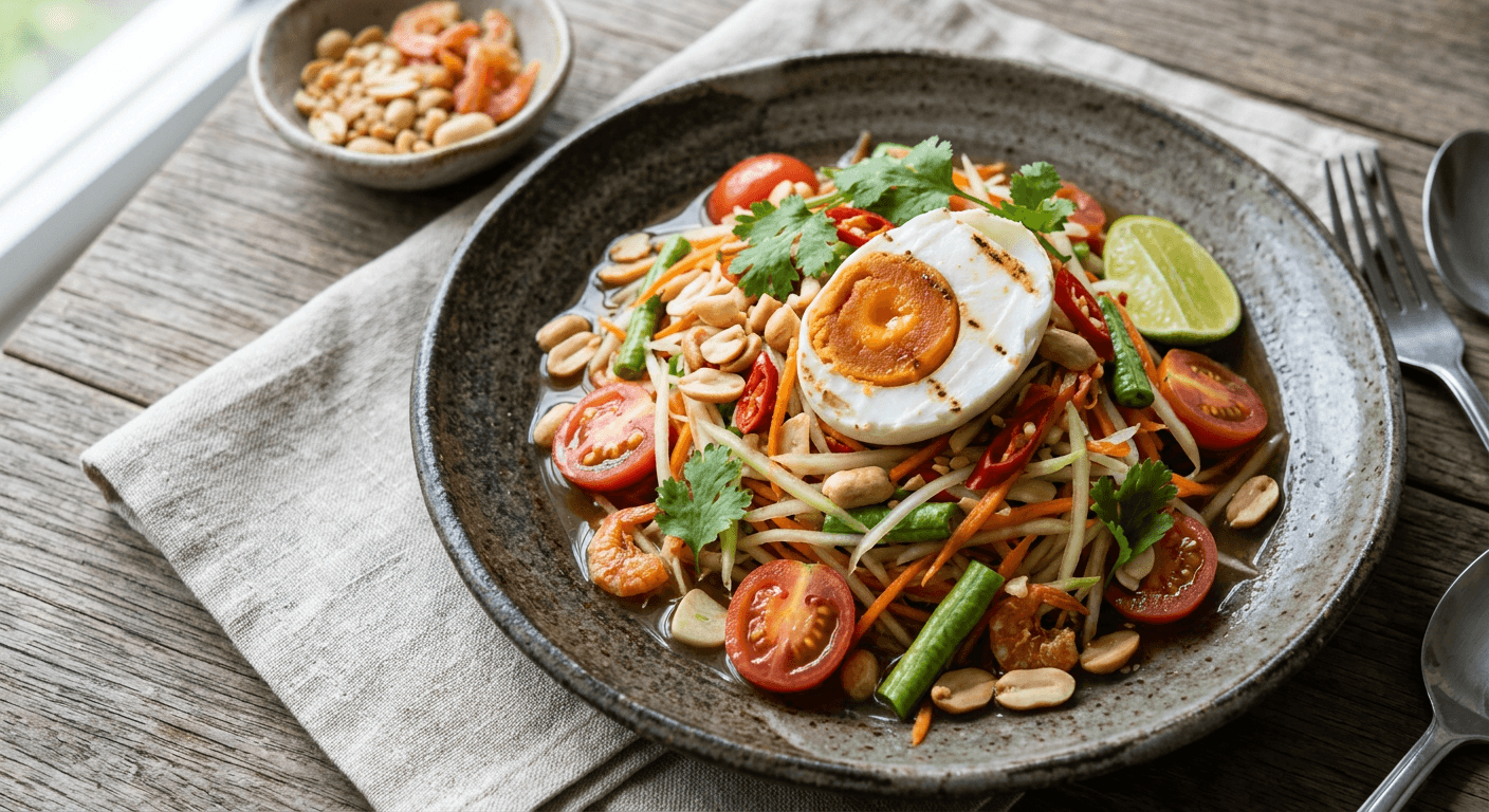Som Tum Salad With Grilled Salted Egg