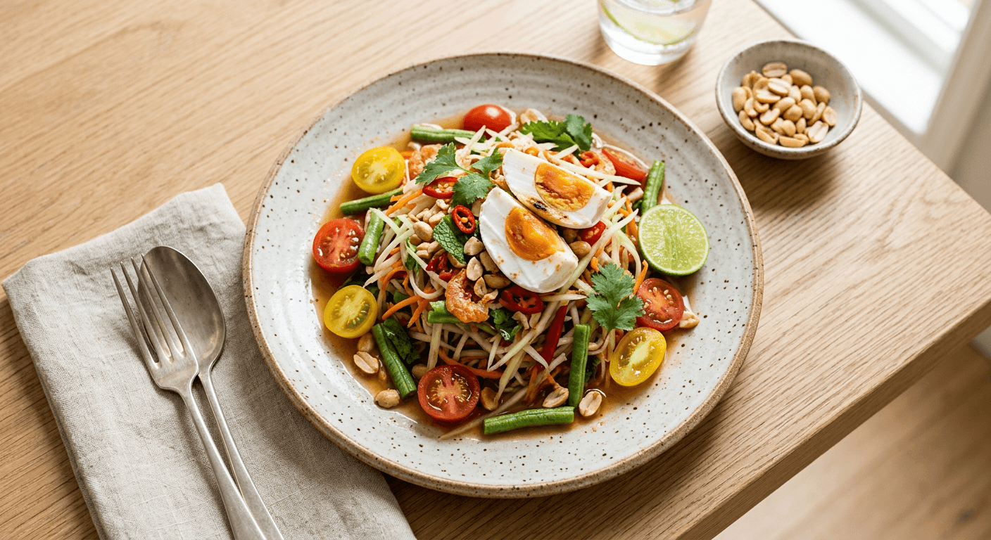 Som Tum Salad With Grilled Salted Egg