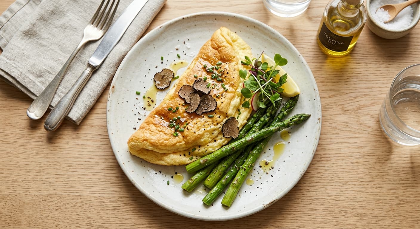 Souffléed Omelet with Truffle Oil and Asparagus