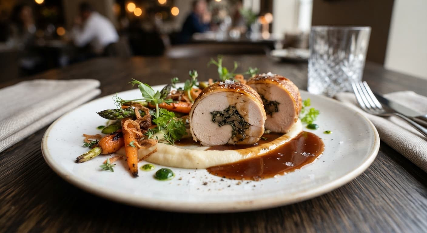 Sous Vide Chicken Roulade with Squab Jus
