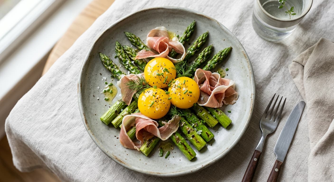 Sous-Vide Egg Yolks with Asparagus and Prosciutto