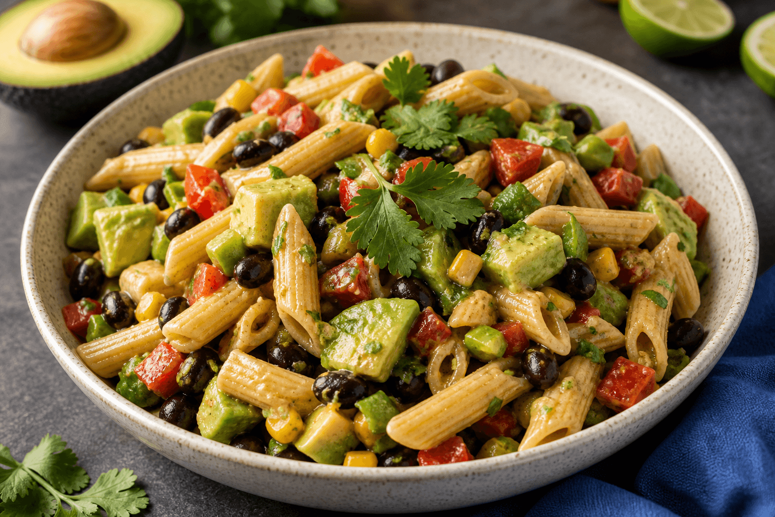 Southwest Black Bean Avocado Pasta Salad