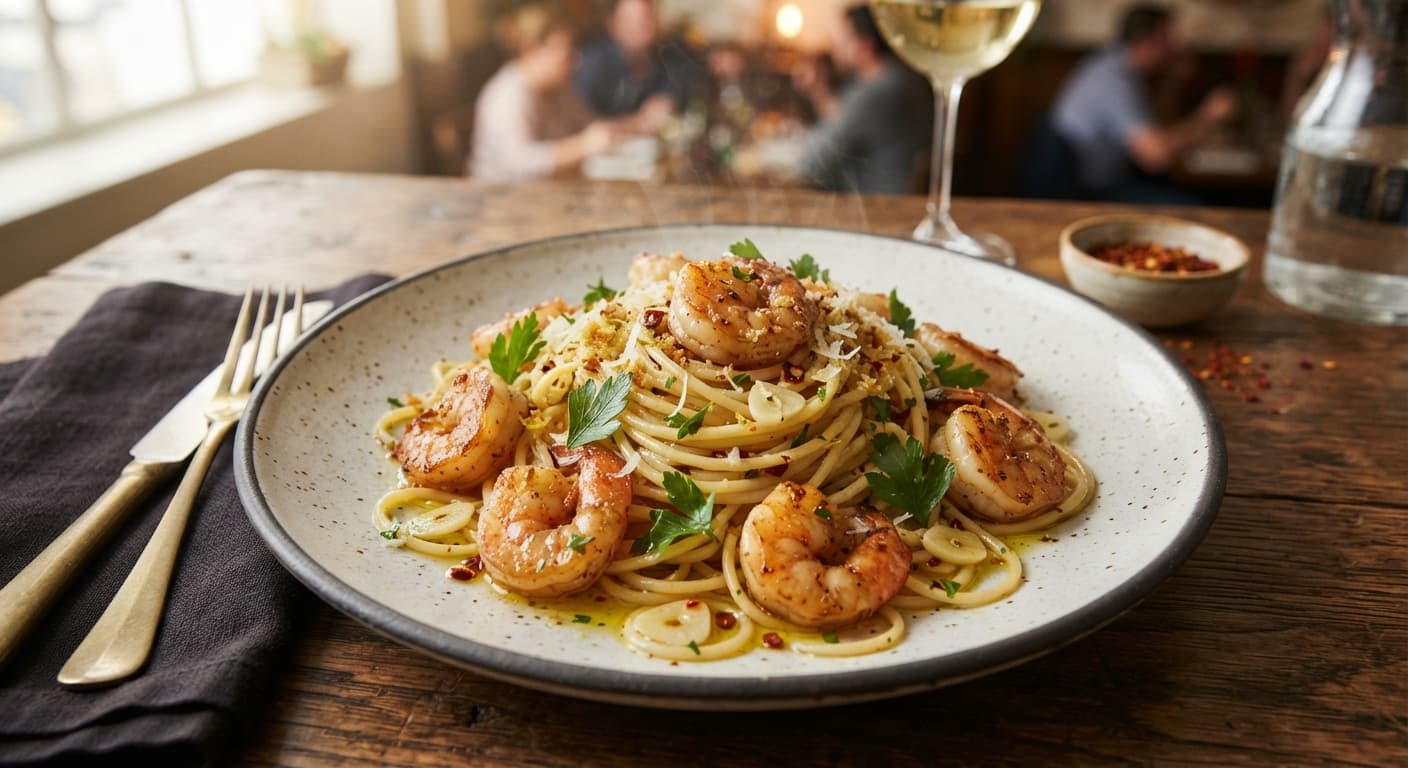 Spaghetti Aglio e Olio with Shrimp